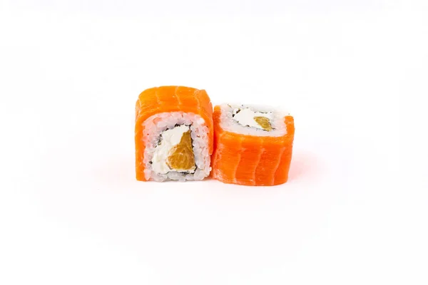 Prato Tradicional Japonês Dois Sushi Isolado Fundo Branco — Fotografia de Stock