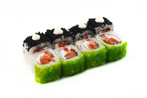 Różne Rodzaje Maki Sushi Rolki Azjatyckie Jedzenie — Zdjęcie stockowe