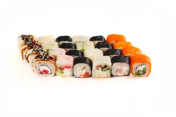 Diferentes Tipos Rollos Sushi Maki Comida Asiática —  Fotos de Stock