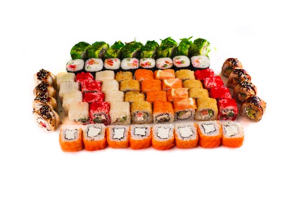 Set Sushi Maki Isolato Sfondo Bianco — Foto Stock