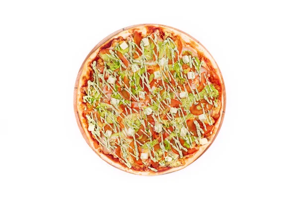 Deliciosa Pizza Casera Con Diferentes Ingredientes Aislada Sobre Fondo Blanco — Foto de Stock