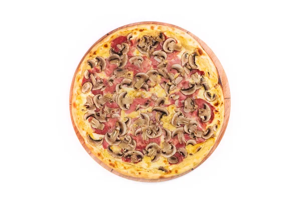 Świeże Pyszne Włoskie Pizzy Serwowane Drewnianym Talerzu — Zdjęcie stockowe