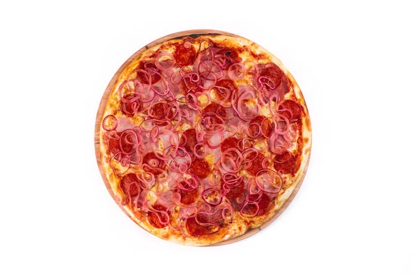 Pizza Pepperoni Widok Bliska Białym Tle — Zdjęcie stockowe