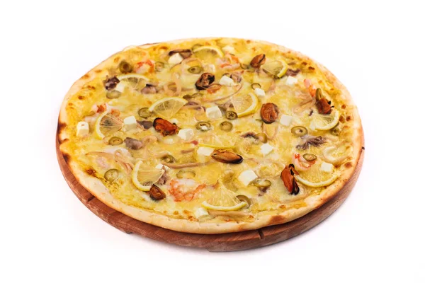 Pizza Origen Italiano Sobre Fondo Blanco — Foto de Stock