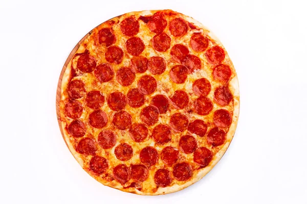 Pepperoni Pizza Close Uitzicht Witte Achtergrond — Stockfoto