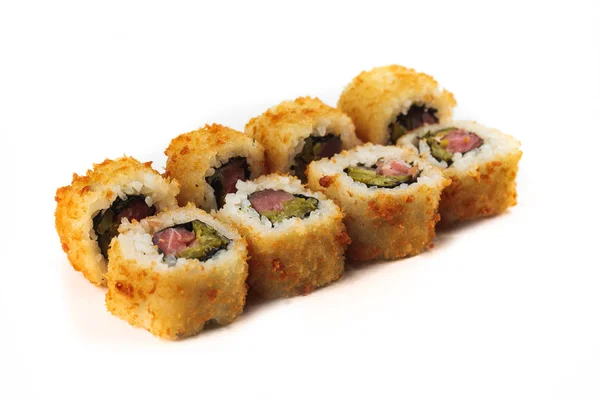 Rolos Sushi Fritos Comida Japonesa — Fotografia de Stock