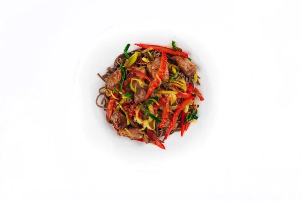 Pyszne Azjatyckie Jedzenie Mein Mięsem Warzywami Makaronem — Zdjęcie stockowe