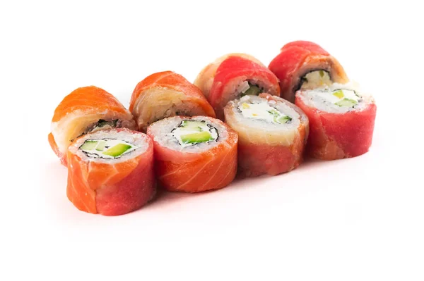 Set Sushi Con Atún Salmón Sobre Fondo Blanco —  Fotos de Stock