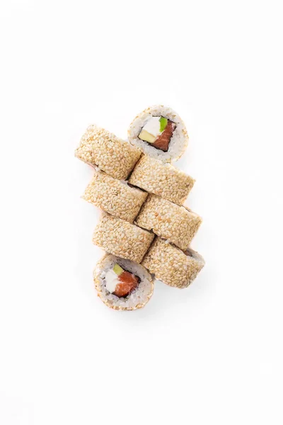 Rollos Sushi Japonés Frescos Vista Superior — Foto de Stock