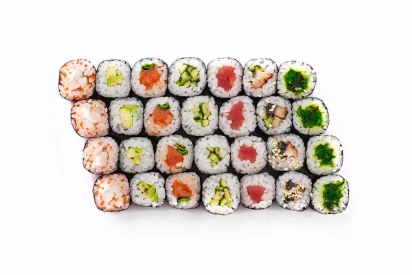 Duży Zestaw Sushi Różnego Rodzaju Rolki Maki — Zdjęcie stockowe