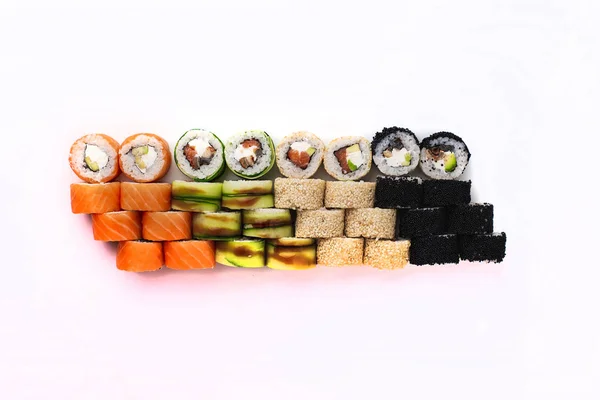 Bunte Maki Sushi Rollen Mit Lachs Thunfisch Und Kaviar Köstliche — Stockfoto