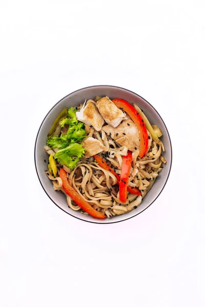Азиатская Кухня Вкусное Блюдо Mein Яичным Соусом Красный Перец Жареные — стоковое фото