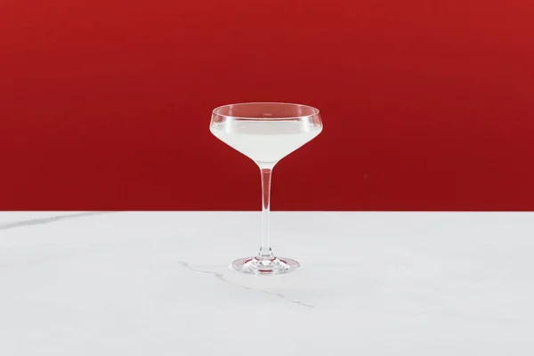 White Wine Glass Red Background — Stock Photo, Image