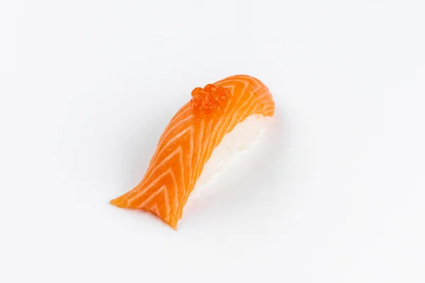 Pesce Salmone Nigiri Sushi Con Riso Bianco Isolato Fondo Bianco — Foto Stock