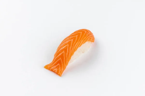 Salmão Peixe Sushi Nigiri Com Arroz Branco Isolado Fundo Branco — Fotografia de Stock