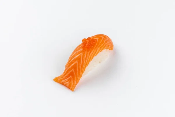 Salmão Peixe Sushi Nigiri Com Arroz Branco Isolado Fundo Branco — Fotografia de Stock