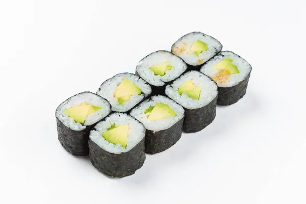Rotoli Sushi Maki Con Avocado Crema Formaggio Nori Neri Isolati — Foto Stock