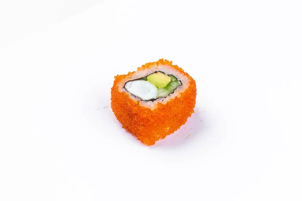 Sushi Rolka Rybou Bílou Rýží Smetanovým Sýrem Izolované Bílém Pozadí — Stock fotografie