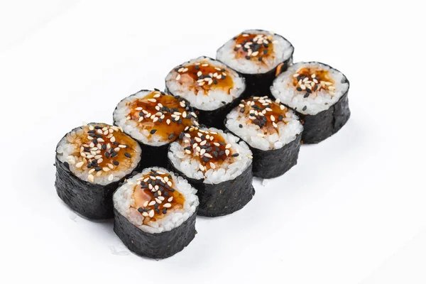 Sushi Set Maki Broodjes Met Vis Garnalen Gerookte Paling Met — Stockfoto