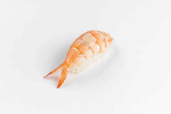 Sushi Crevettes Nigiri Avec Riz Blanc Isolé Sur Fond Blanc — Photo