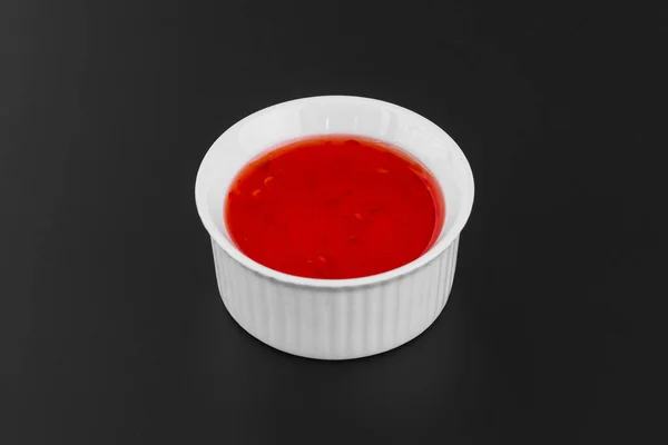 Ketchup White Plate Isolated Black — Stock Photo, Image