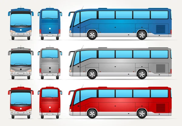 Значок векторного автобуса - спереди - сзади - вид сбоку — стоковый вектор