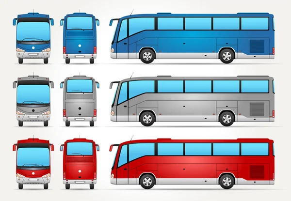 Ícone de ônibus vetorial - Frente - Traseira - Vista lateral — Vetor de Stock