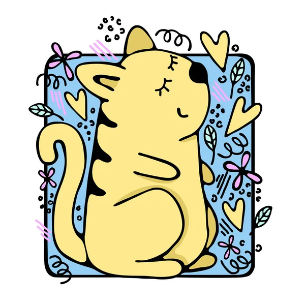 Ručně Kreslený Karikatura Žlutá Kočka Vektorové Barvy Ilustrace Roztomilé Hravé — Stock fotografie