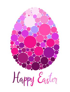 Mutlu Paskalya tebrik kartları pembe ve bordo renkleriyle. Büyük ve küçük renkli daireleri olan Paskalya yumurtası. 
