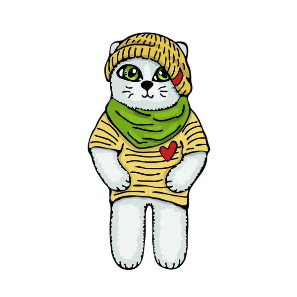 Antropomorfní Charakter Vystrojené Kočky Kreslení Kresleném Stylu Vektorové Ilustrace Roztomilé — Stockový vektor