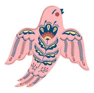 İskandinav tarzı bir resimde kuşların ve çiçeklerin vektör çizimi. Dizayn defteri, kartlar, tişört, posterler için şablon.