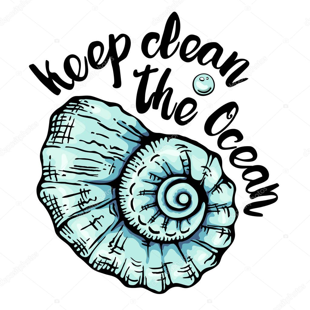 Hand Drawn Nautilus Shell Vector Illustration Of Engraved Line With Lettering Isolated On White Background Vector Illustration Template Notebook Cards T Shirt Posters Premium Vector In Adobe Illustrator Ai Ai