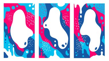 Düz basit bir şekilde renkli arkaplan kümesi. Sosyal medya hikayeleri için dikey pankartlar ve duvar kağıtları. Tatil için modern illüstrasyon tasarımı. Metin için kopyalama alanı olan şablonlar. 