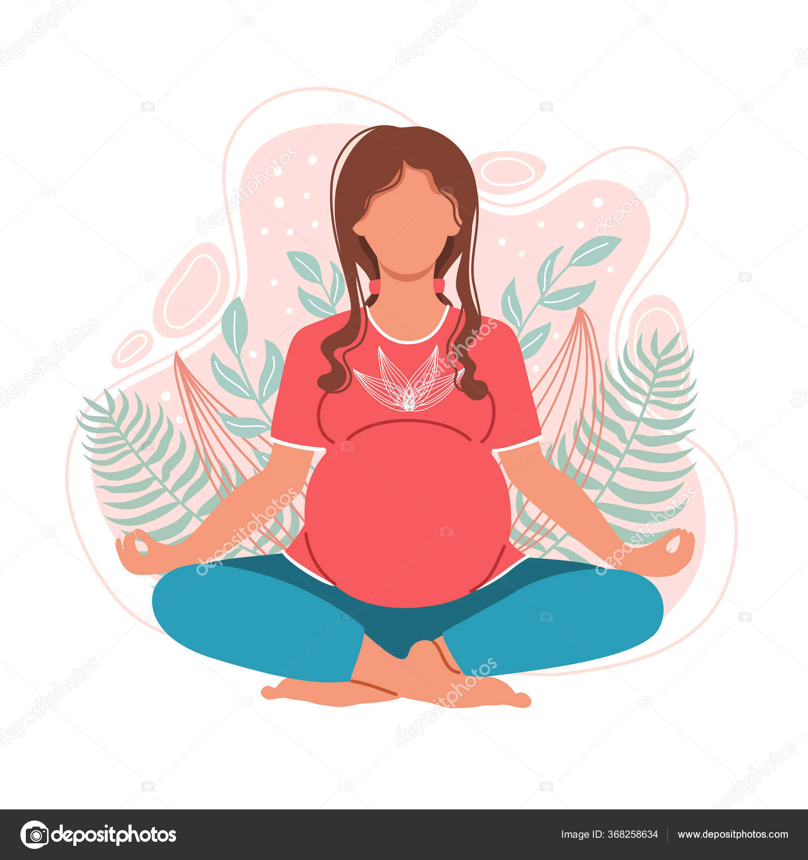 Young Pregnant Woman Meditating Sitting Lotus Natural Background ...