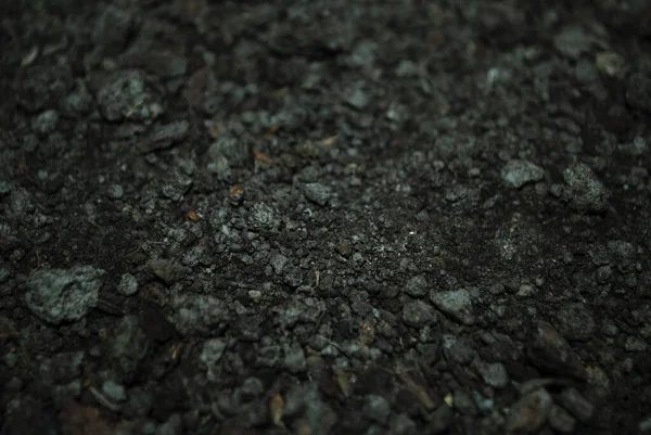 Fechar Chão Areia Escura Solo Solo Terra Negra — Fotografia de Stock