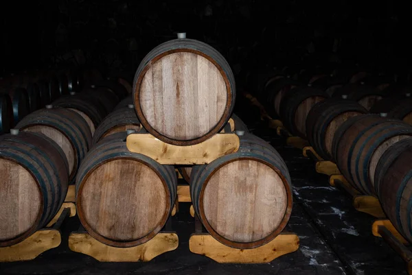 Image Wine Barrels Stacked Cellar Oak Barrels — Stock Photo, Image