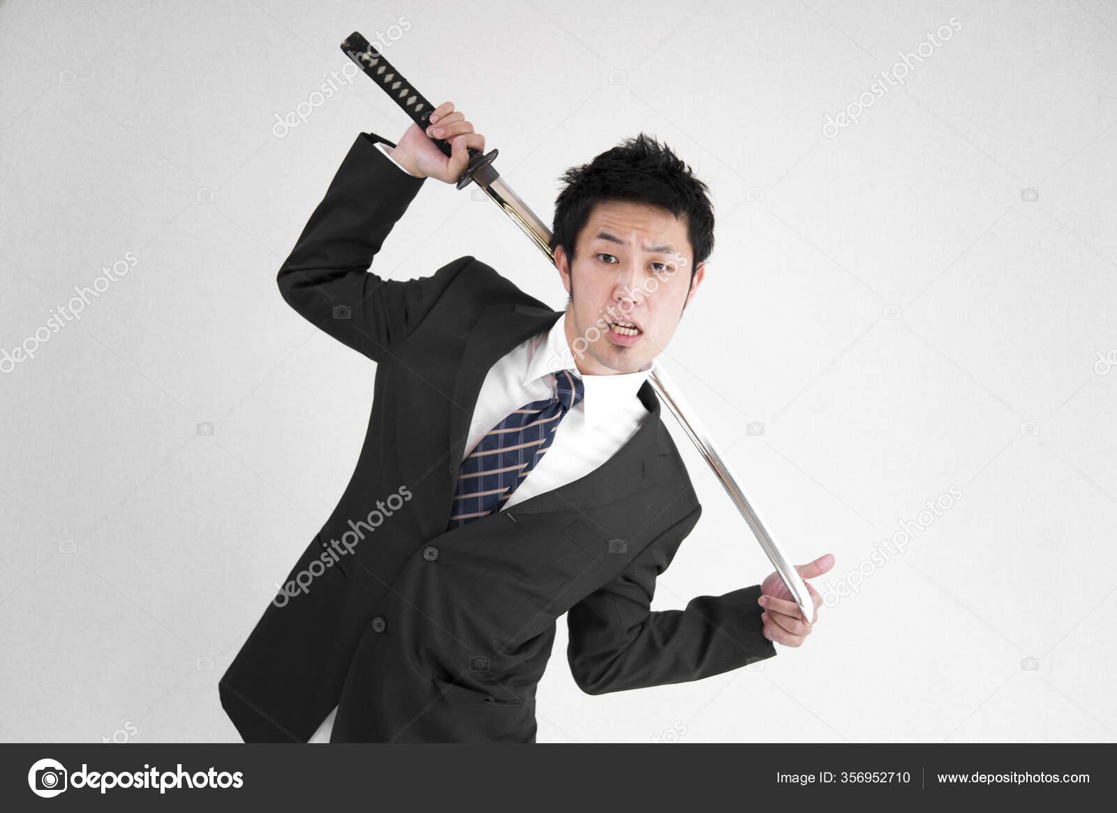 Asian Man Japanese Sword Katana Isolated White Background by ©xjrshimada