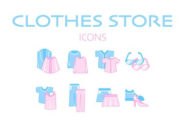 Unisex erkek ve kadın giyim mağazası simgesi seti