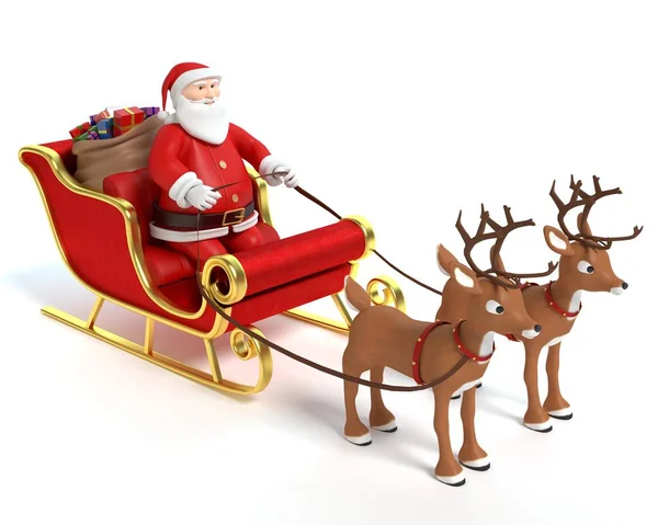 卡通圣诞老人雪橇和驯鹿 — 图库照片