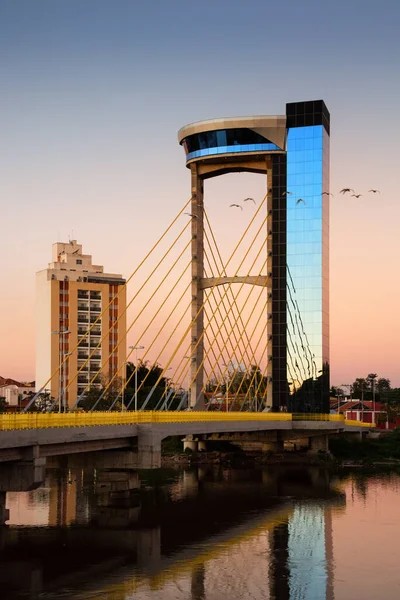 Ponte Cabo Estada Sobre Rio Tiete Por Sol — Fotografia de Stock