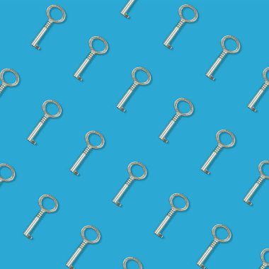 metal keys on a blue background, pattern