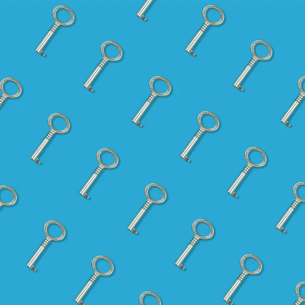 metal keys on a blue background, pattern