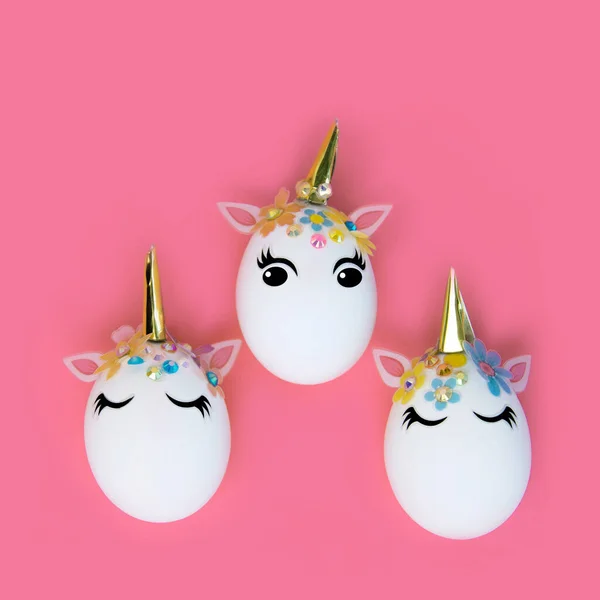 Easter Concept Unicorns Shape Egg Pink Pastel Background Happy Easter Royalty Free Stock Photos