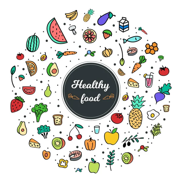 Comida heathy. Conjunto de icono de color dibujado a mano. vector — Vector de stock