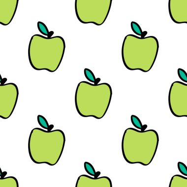 Seamless pattern. Color hand drawn apple. Vector