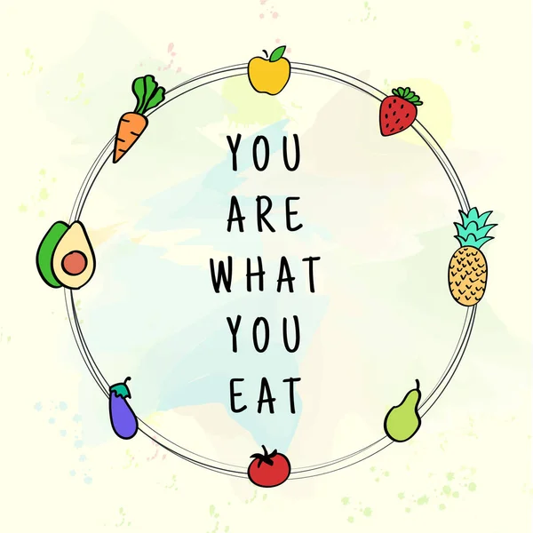 You are what you eat. Healthy food icon set with watercolor background. Vector — Stock Vector