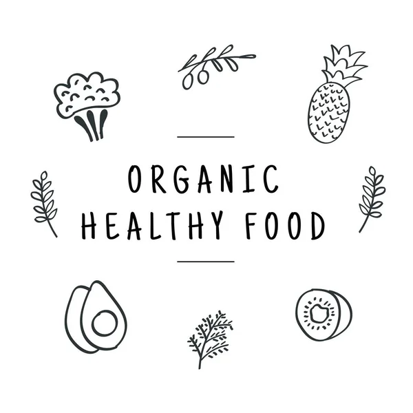 Organiczne zdrowe jedzenie. Zestaw ikon linii zdrowej żywności. Wektor — Wektor stockowy