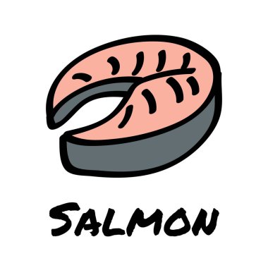 Piece of cooked salmon. Isolated on white. Vector