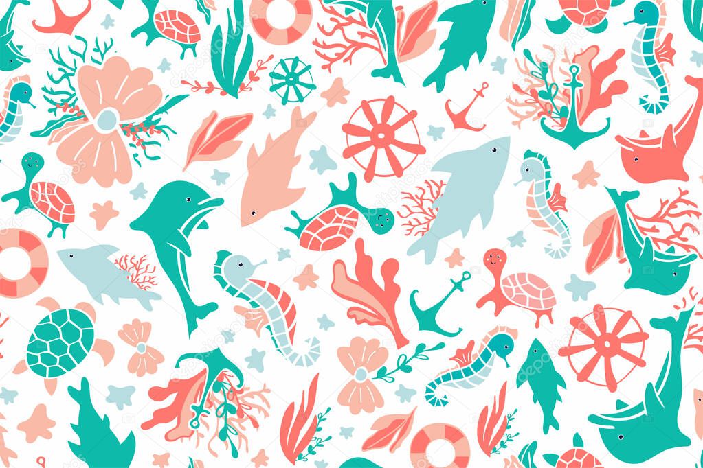 seamless pattern. underwater world. sea animals vector illustration