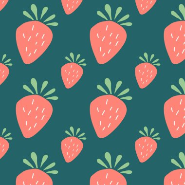 Sevimli el çizimi pürüzsüz desen - Çilek - vektör çizimi